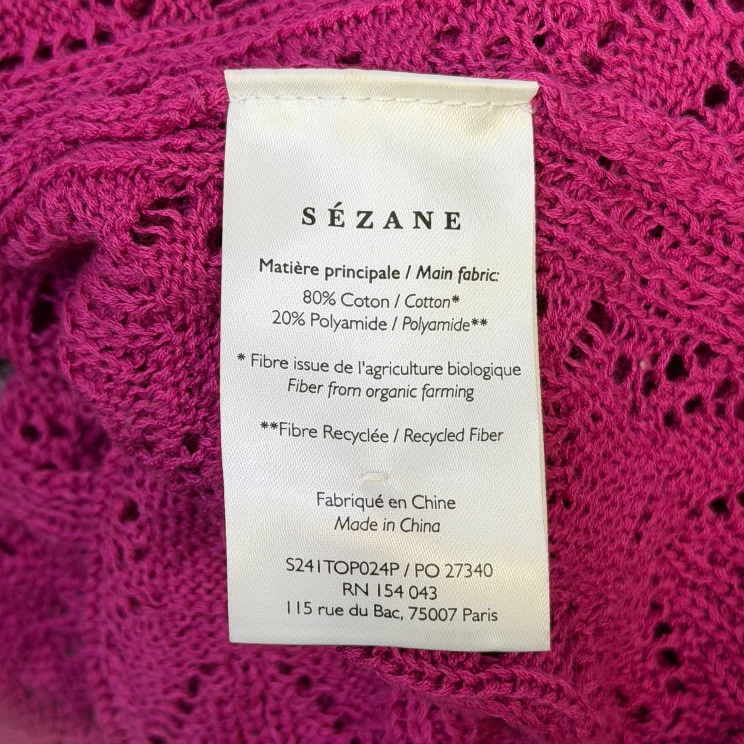 Sézane La Maille Pink Lace Knit Blouse Cotton Blend Button Front Top XS