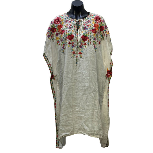 Johnny Was White Embroidered Floral Kaftan Dress XL