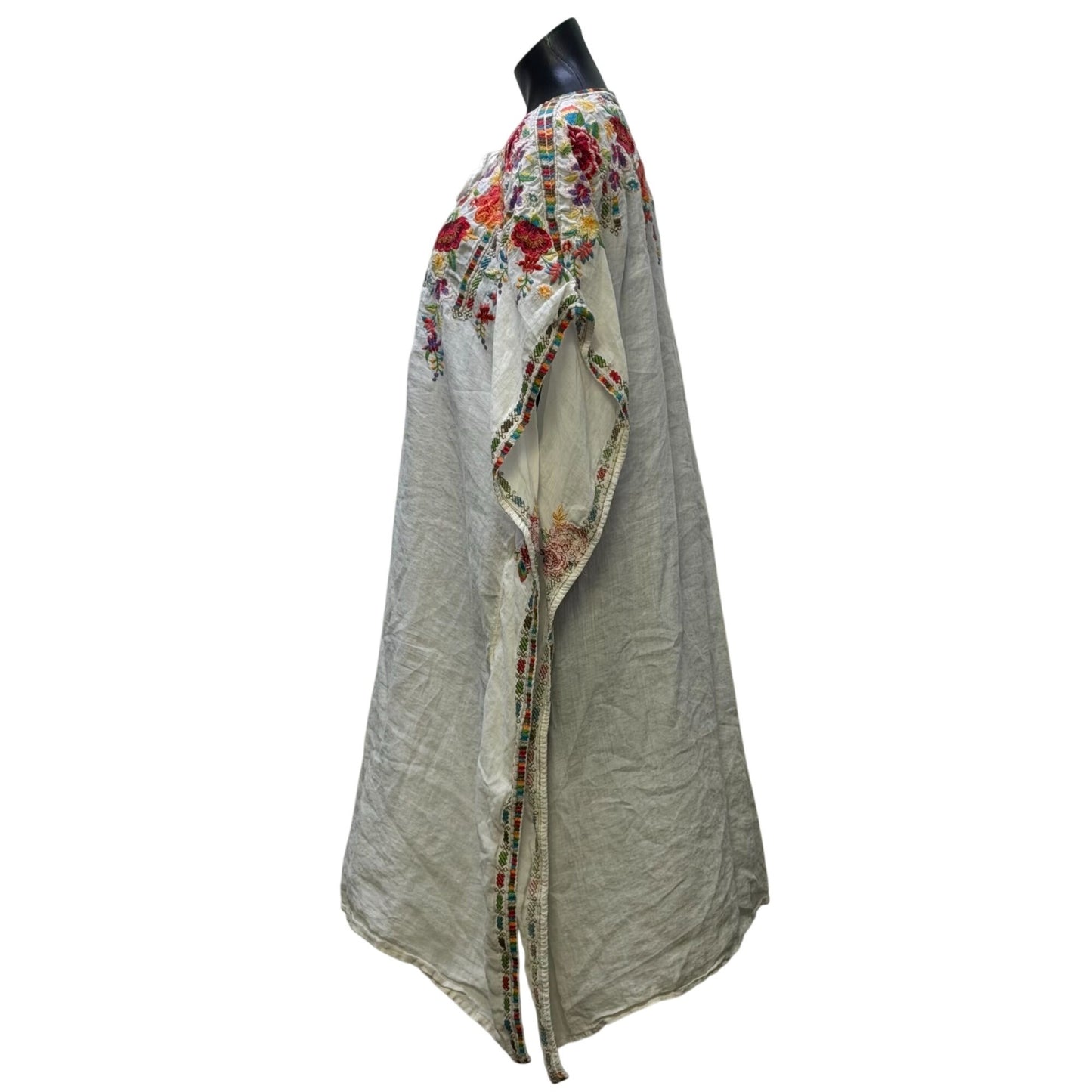Johnny Was White Embroidered Floral Kaftan Dress XL