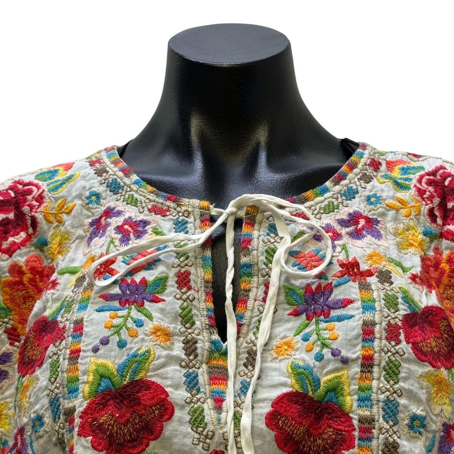 Johnny Was White Embroidered Floral Kaftan Dress XL