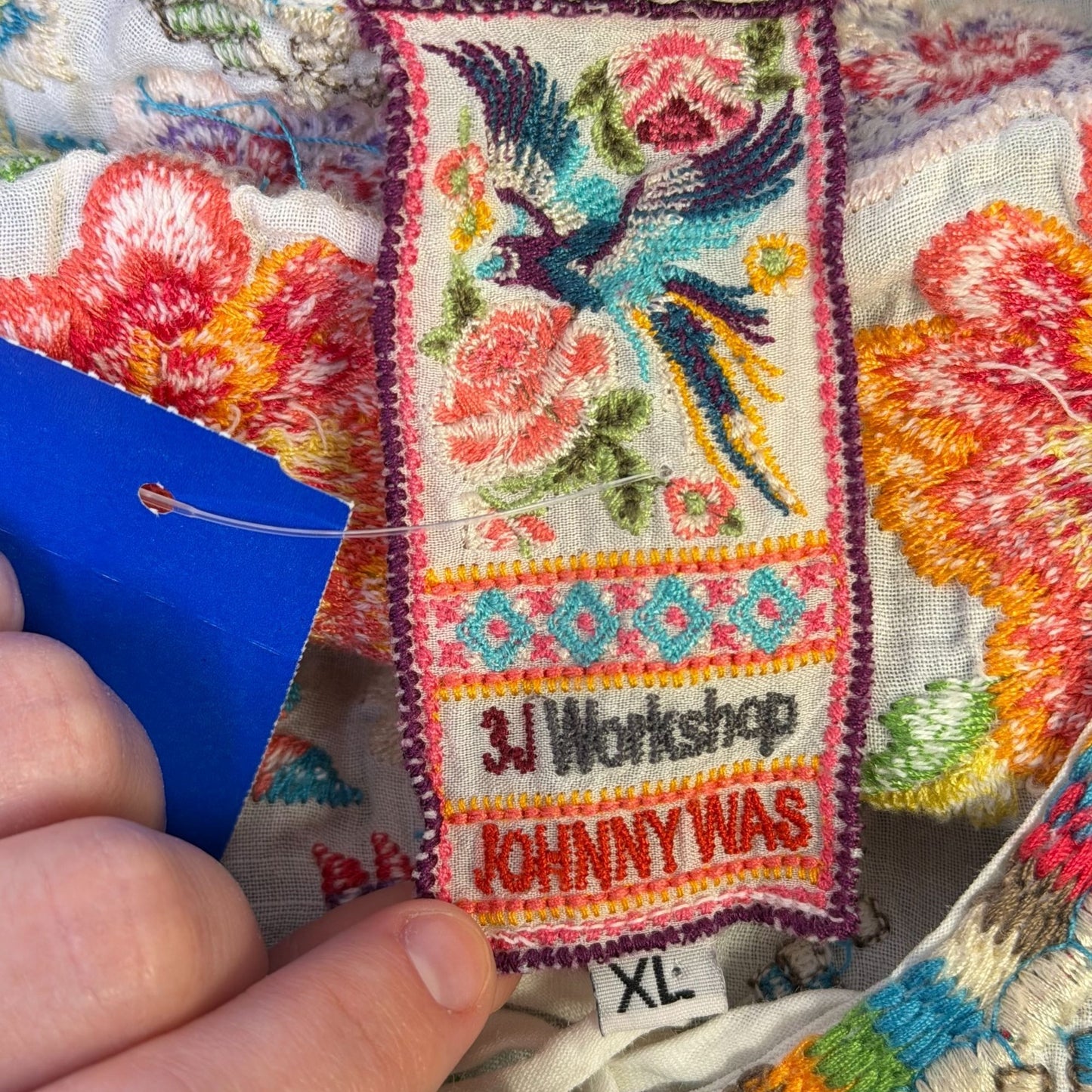 Johnny Was White Embroidered Floral Kaftan Dress XL