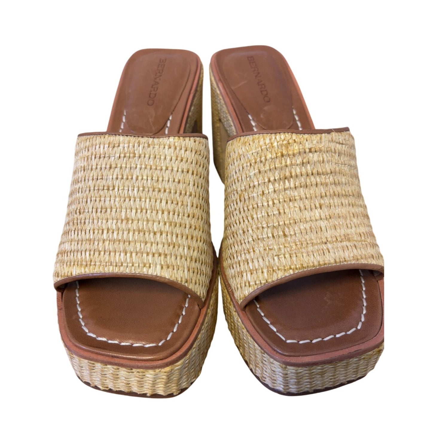 Bernardo Raffia Woven Block Heel Sandals Summer Shoes 9