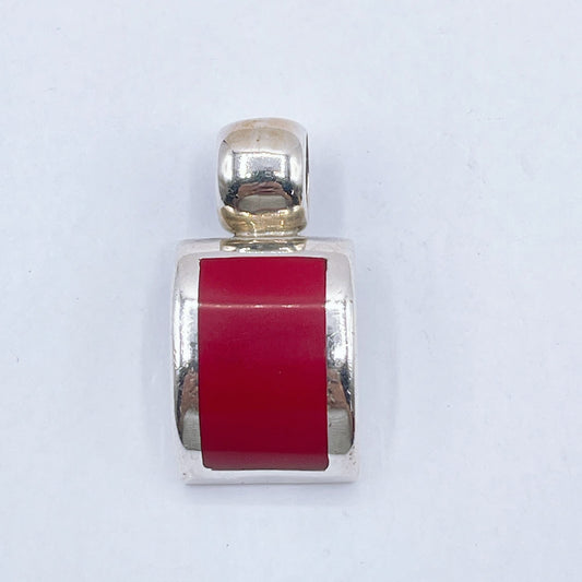 Sterling Silver & Red Enamel Pendant Mexico 925