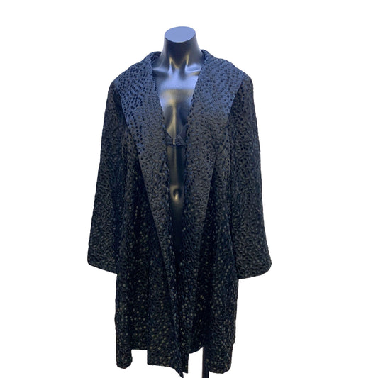 Eileen Fisher Womens Black Embroidered Textured Coat XL