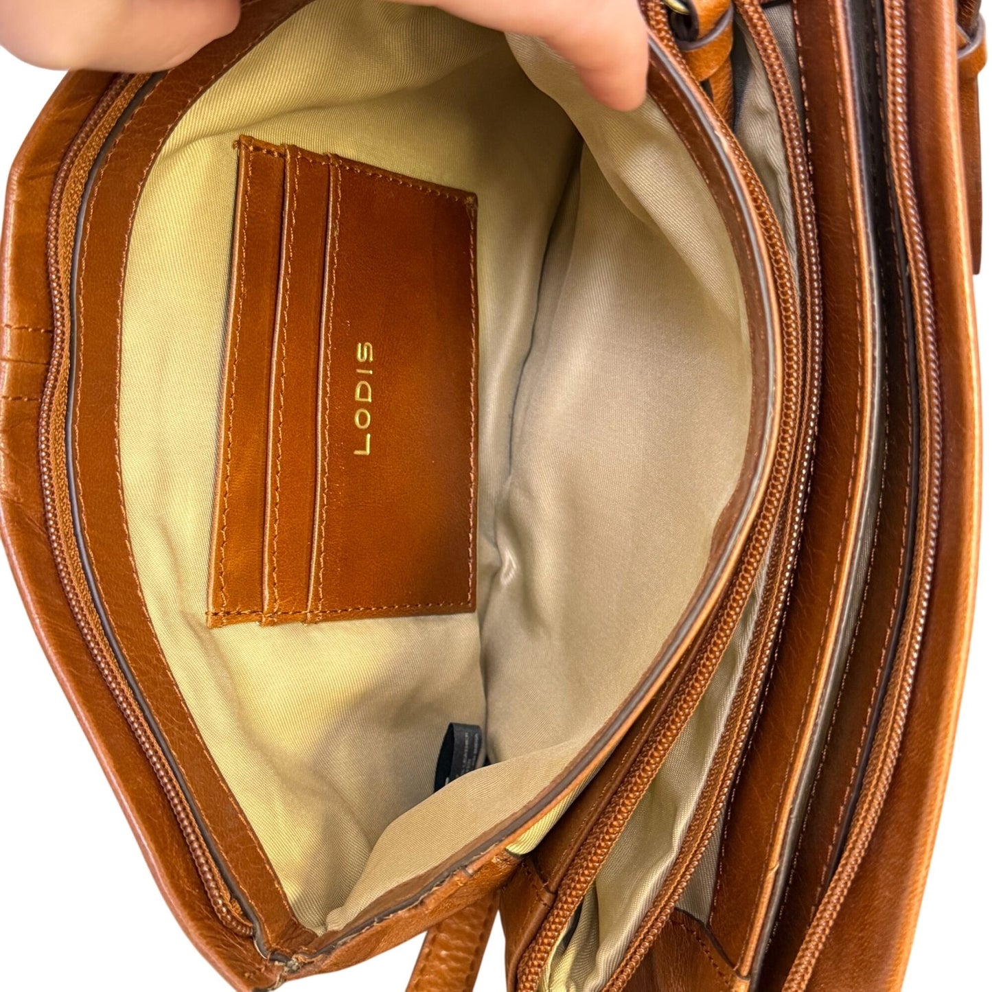 NWOT Lodis Brown Leather Crossbody Bag With Adjustable Strap