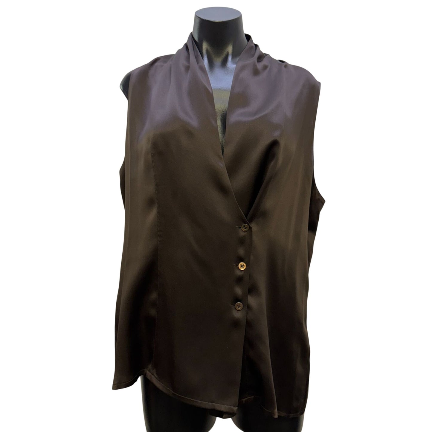 Escada Couture Brown Silk Sleeveless Blouse With Button Front Size 44/L