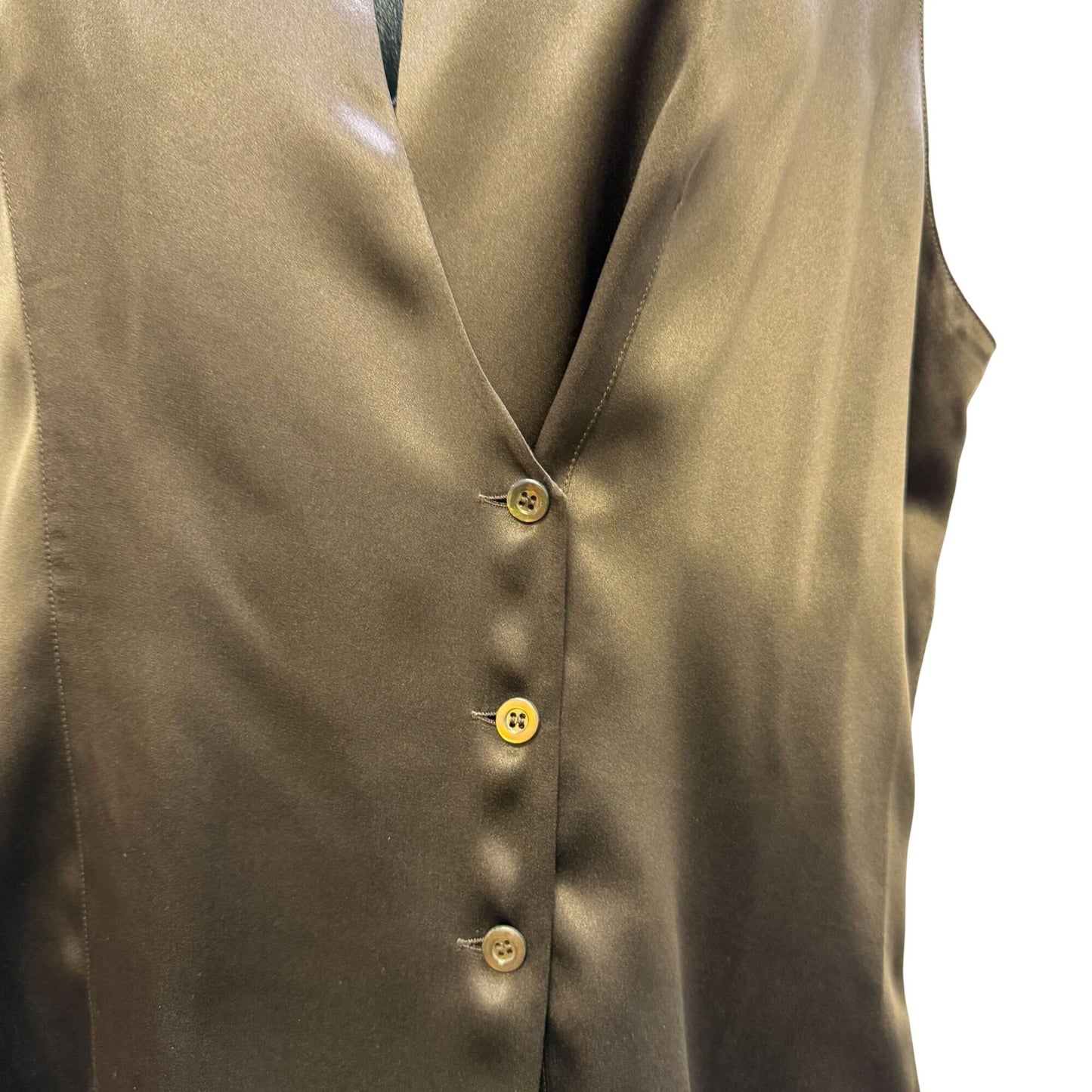 Escada Couture Brown Silk Sleeveless Blouse With Button Front Size 44/L