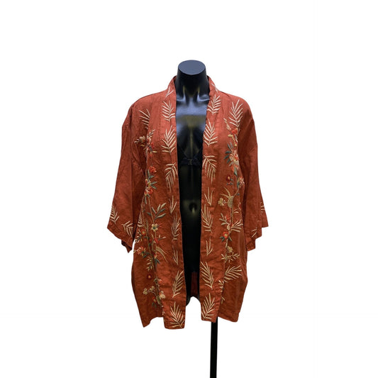Johnny Was NWT Rust Floral Embroidered Open Kimono Cardigan Jacket M