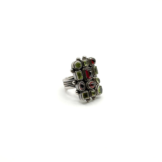 925 Sterling Silver Multicolor Gemstone Statement Ring Size 6.5
