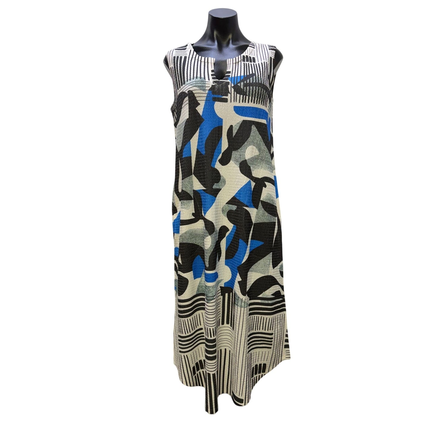 Inoah Abstract Print Sleeveless Midi Dress Black White Blue M