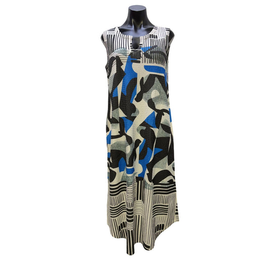 Inoah Abstract Print Sleeveless Midi Dress Black White Blue M