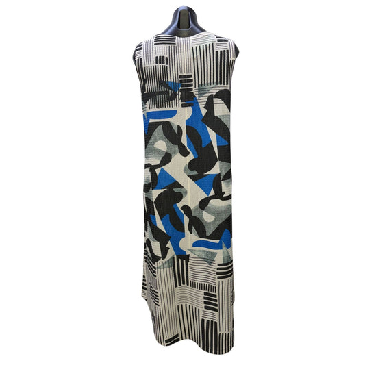 Inoah Abstract Print Sleeveless Midi Dress Black White Blue M