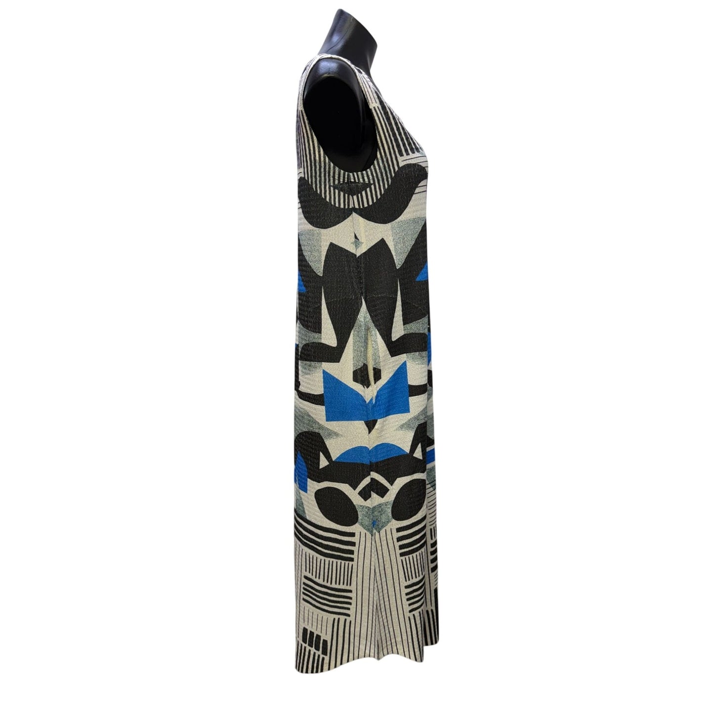 Inoah Abstract Print Sleeveless Midi Dress Black White Blue M