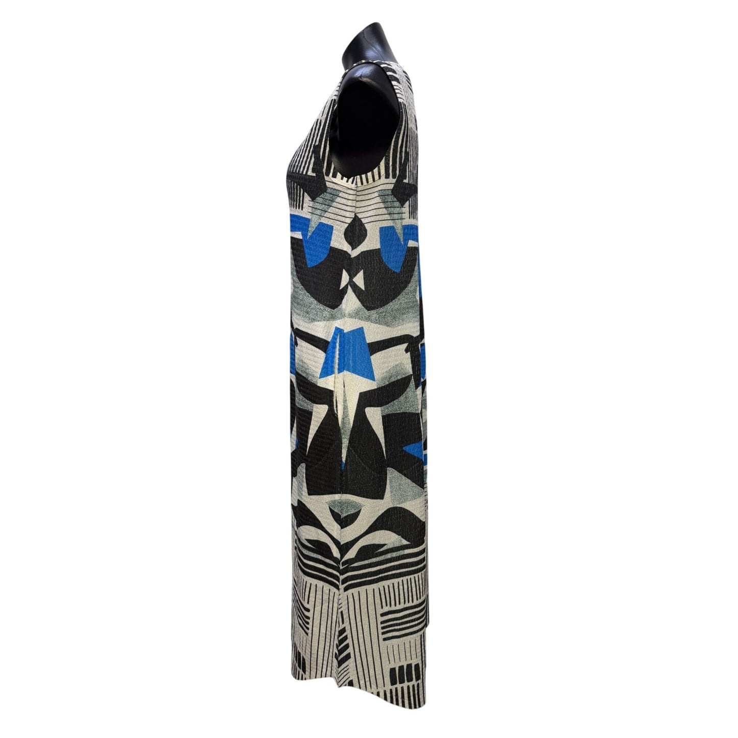 Inoah Abstract Print Sleeveless Midi Dress Black White Blue M