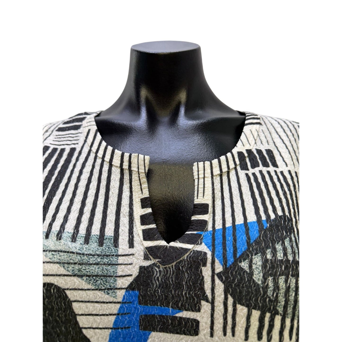 Inoah Abstract Print Sleeveless Midi Dress Black White Blue M