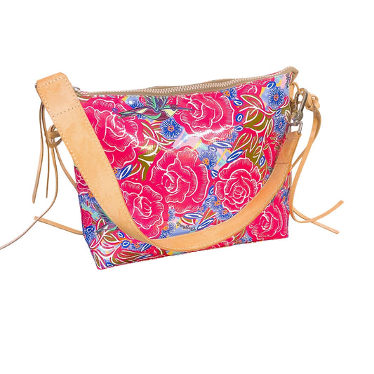 Consuela Floral Pink Hummingbird Print Shoulder Bag Leather Strap M