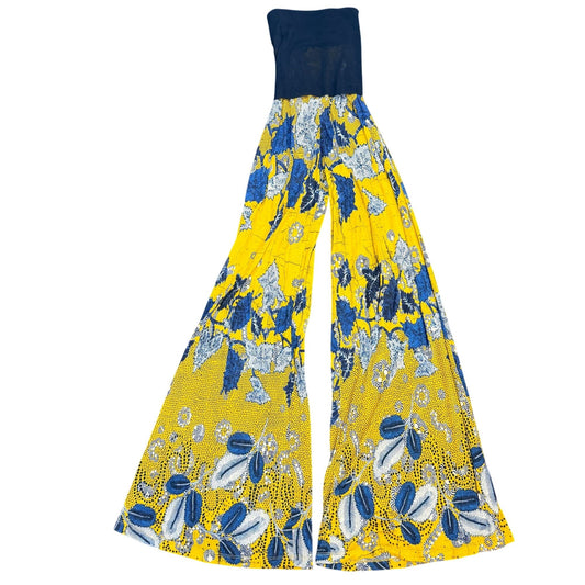 Jean Paul Gaultier Soleil Yellow & Navy Wide-Leg Pants Floral Pattern S
