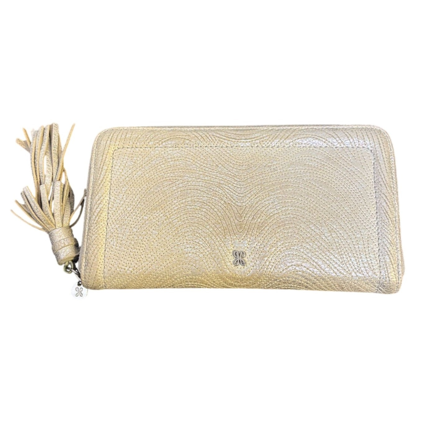 Hobo Gold Leather Zip Around Wallet With Tassel