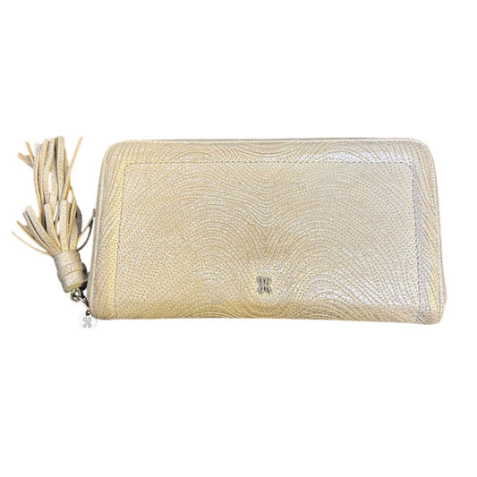Hobo Gold Leather Zip Around Wallet With Tassel