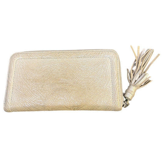 Hobo Gold Leather Zip Around Wallet With Tassel