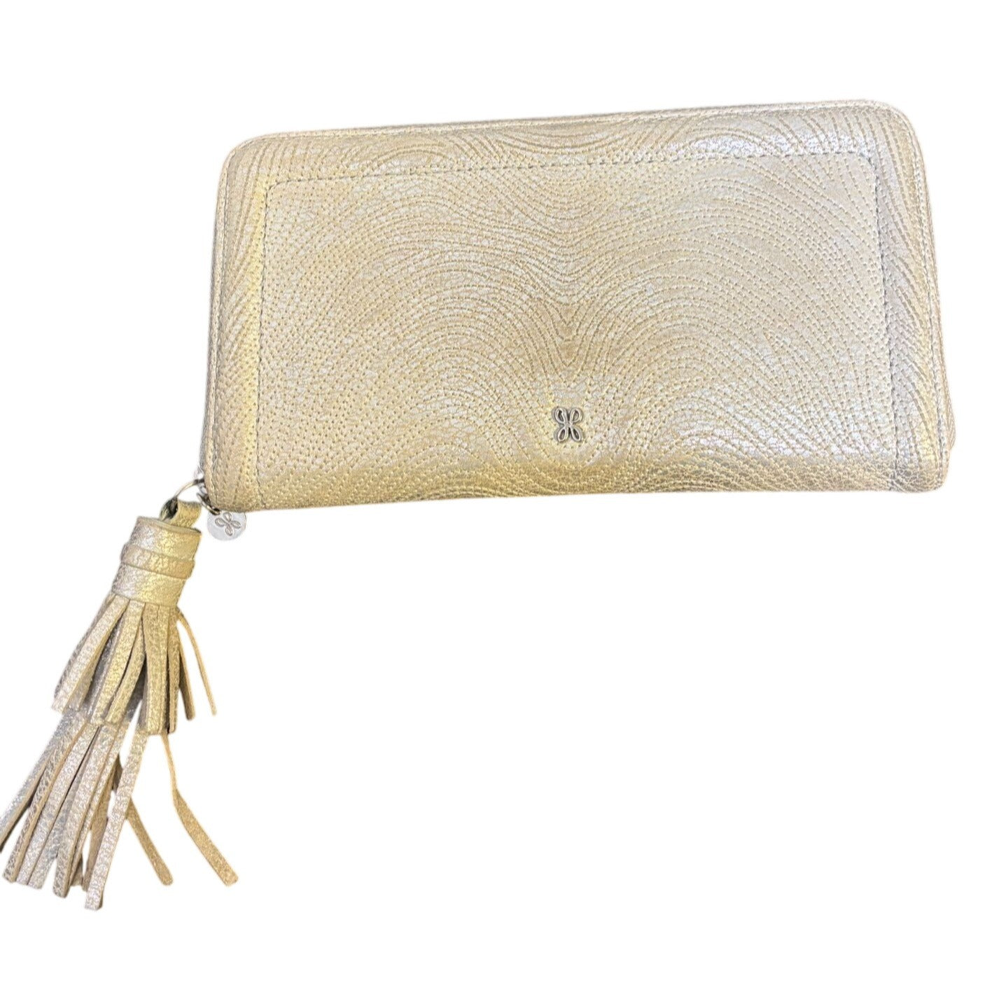 Hobo Gold Leather Zip Around Wallet With Tassel