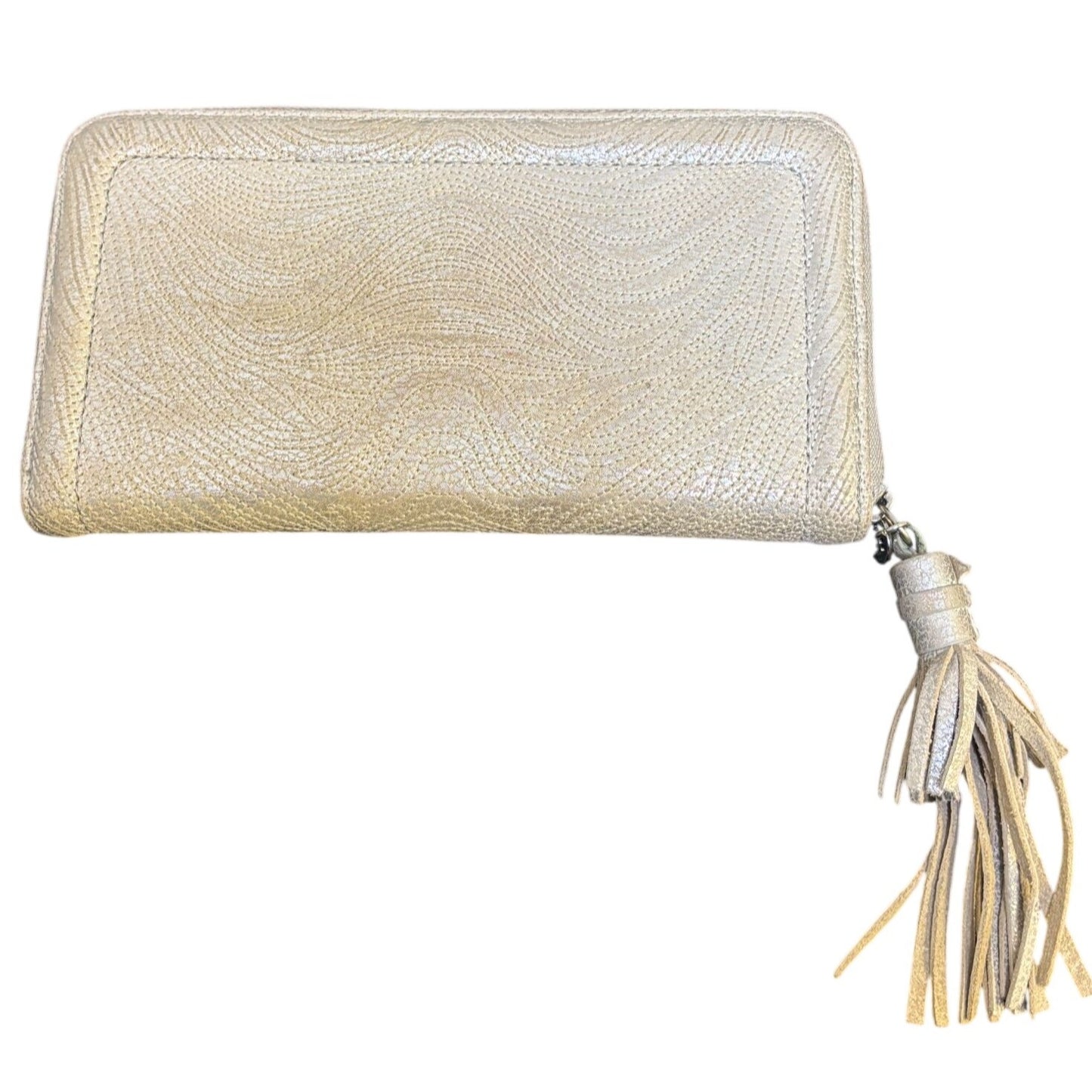 Hobo Gold Leather Zip Around Wallet With Tassel