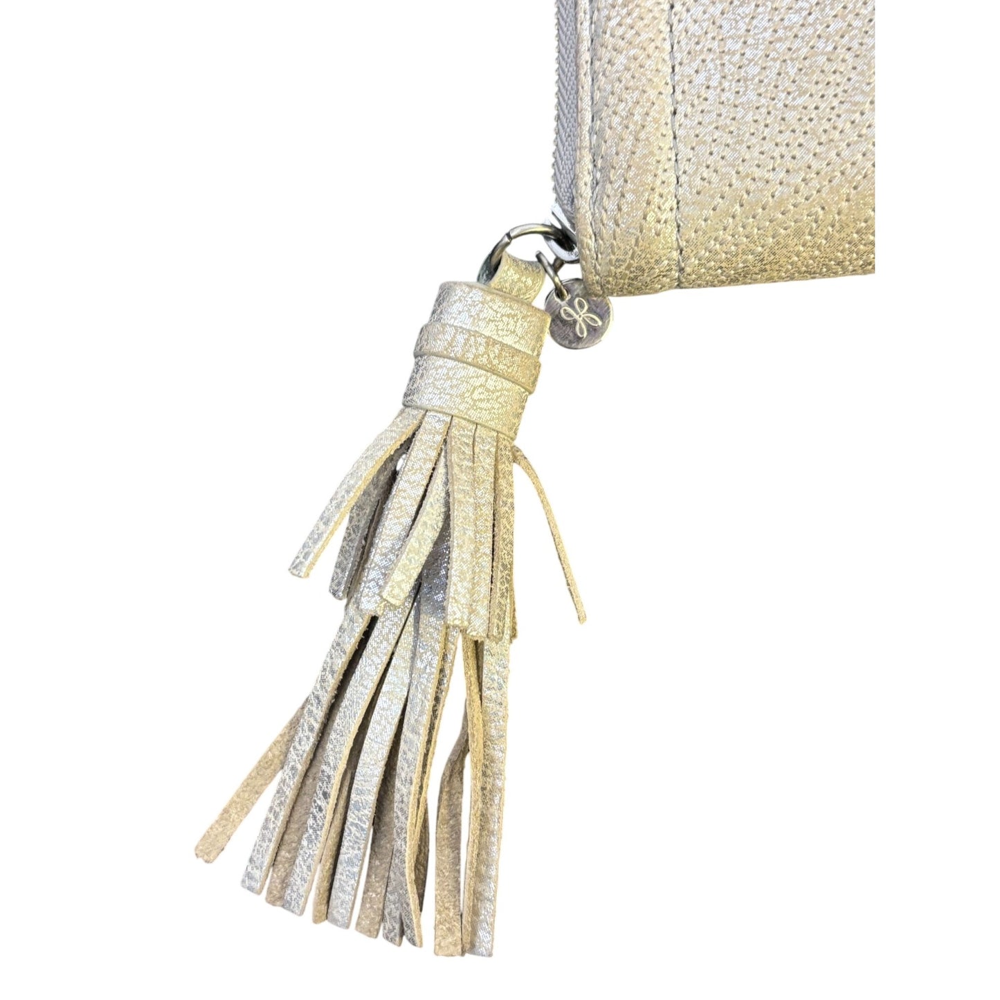 Hobo Gold Leather Zip Around Wallet With Tassel