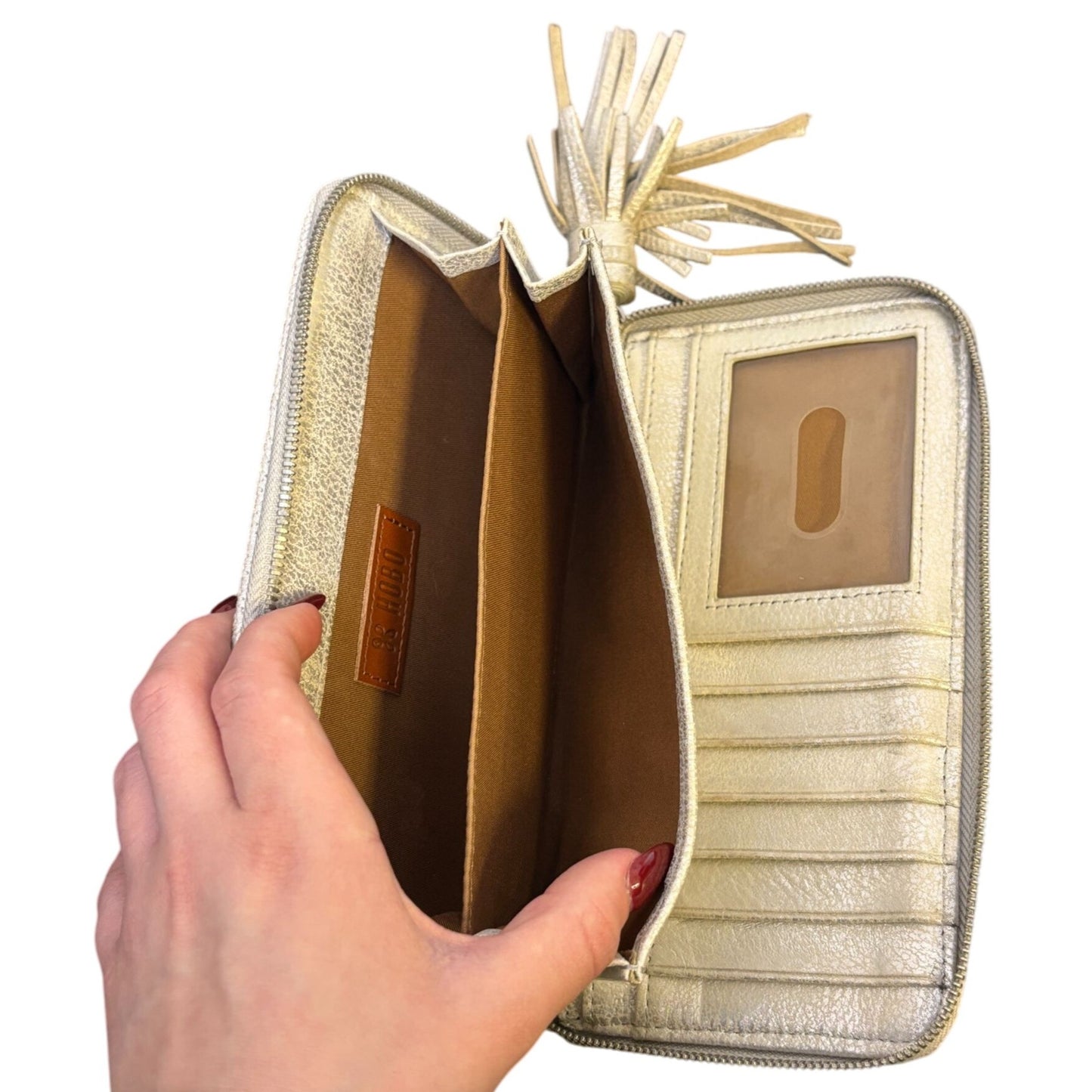 Hobo Gold Leather Zip Around Wallet With Tassel