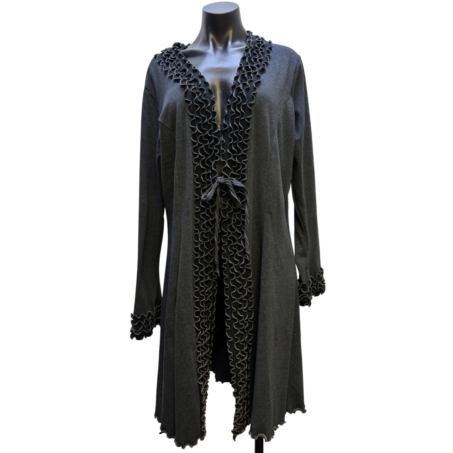 NWT Laura H Hlavac Gray Open Front Ruffled Edge Long Cardigan XL