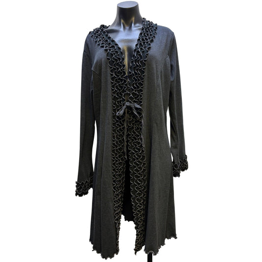 NWT Laura H Hlavac Gray Open Front Ruffled Edge Long Cardigan XL