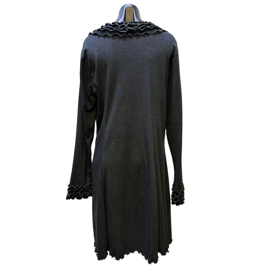 NWT Laura H Hlavac Gray Open Front Ruffled Edge Long Cardigan XL