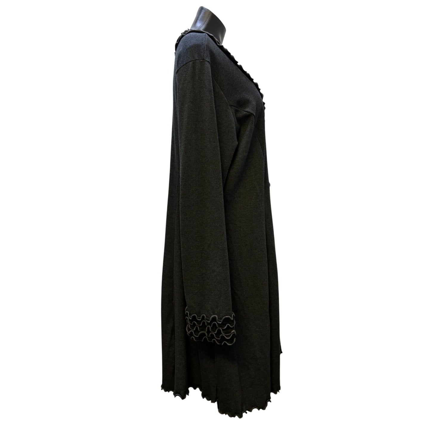 NWT Laura H Hlavac Gray Open Front Ruffled Edge Long Cardigan XL