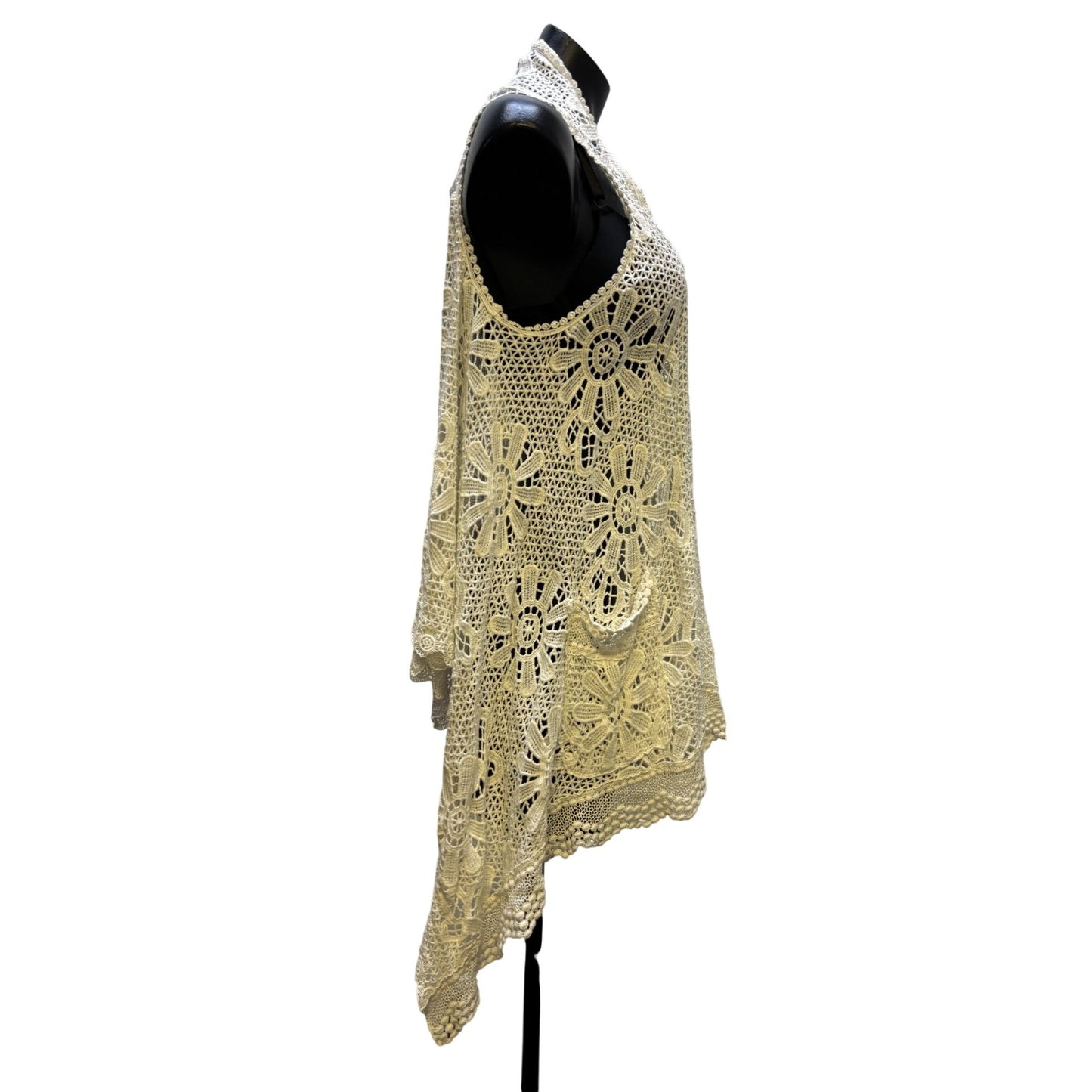 Johnny Was White Crochet Lace Open Cardigan Vest Boho Chic S