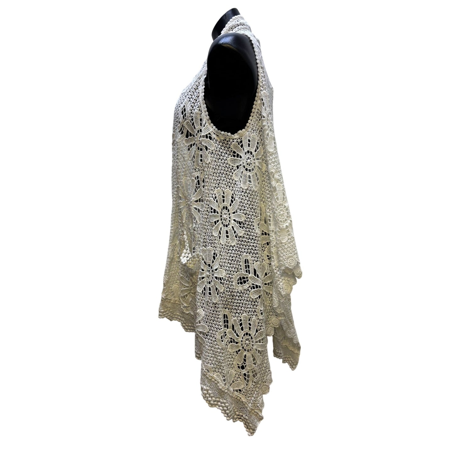 Johnny Was White Crochet Lace Open Cardigan Vest Boho Chic S