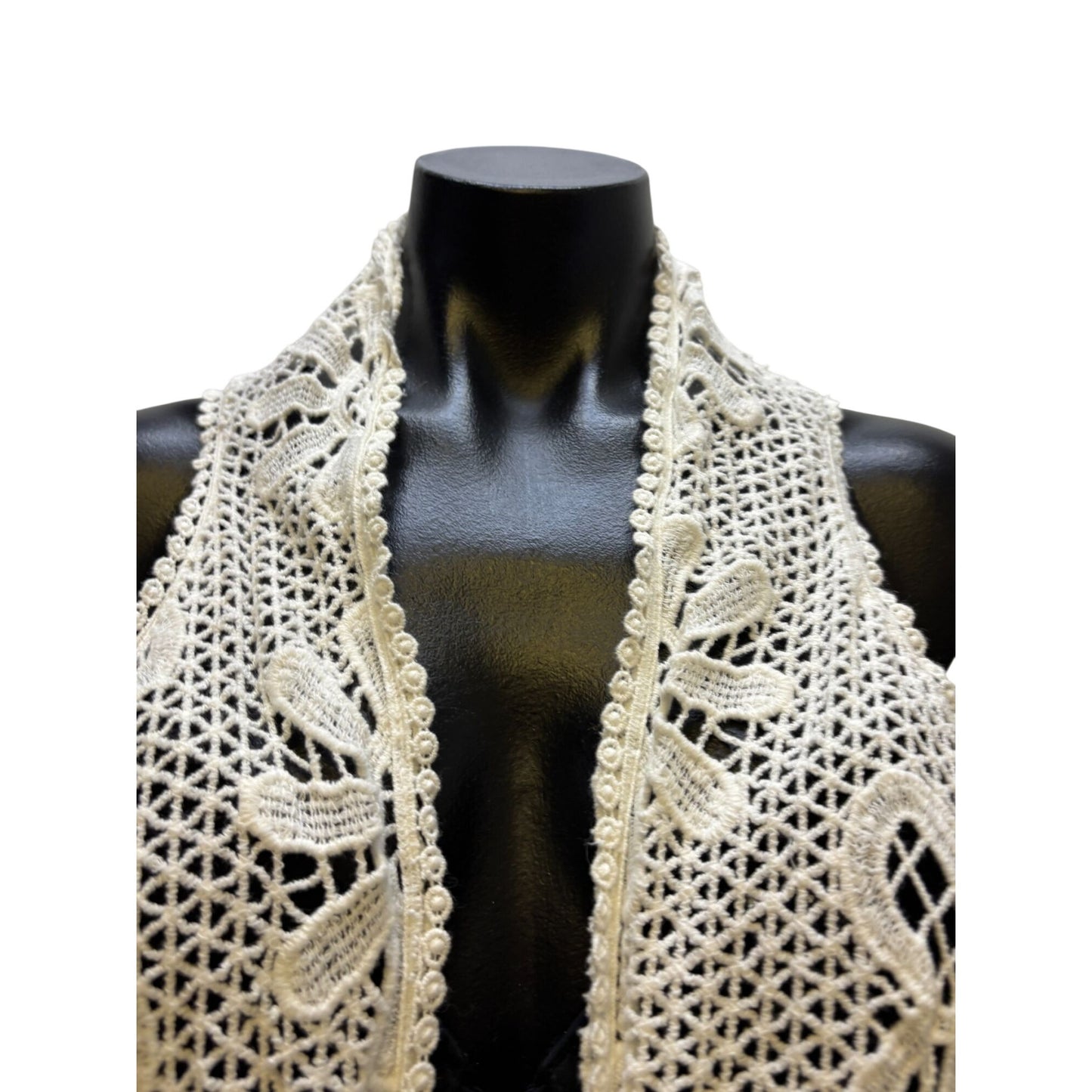 Johnny Was White Crochet Lace Open Cardigan Vest Boho Chic S