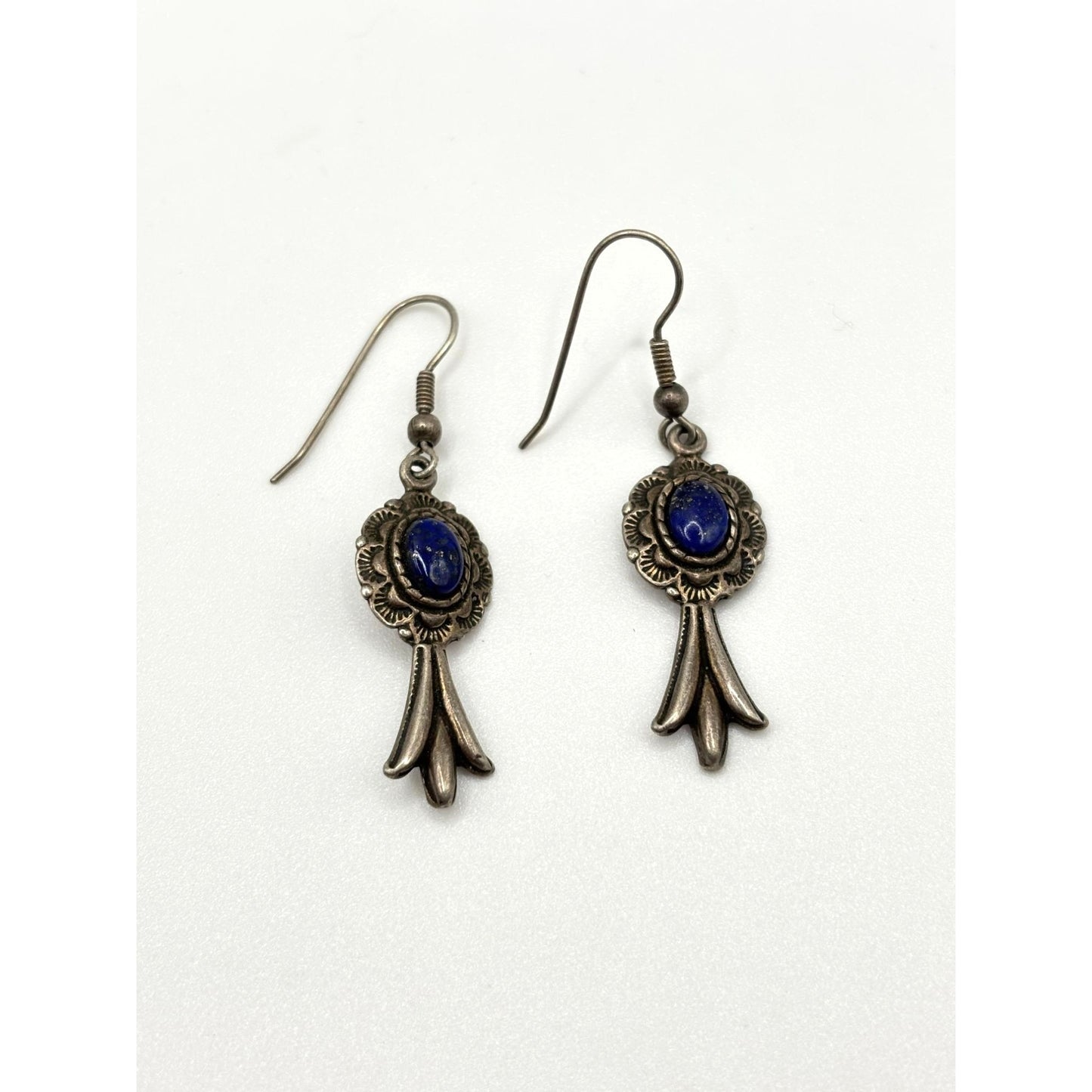 Vintage 925 Sterling Silver Lapis Stone Dangle Earrings
