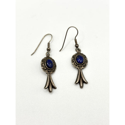 Vintage 925 Sterling Silver Lapis Stone Dangle Earrings