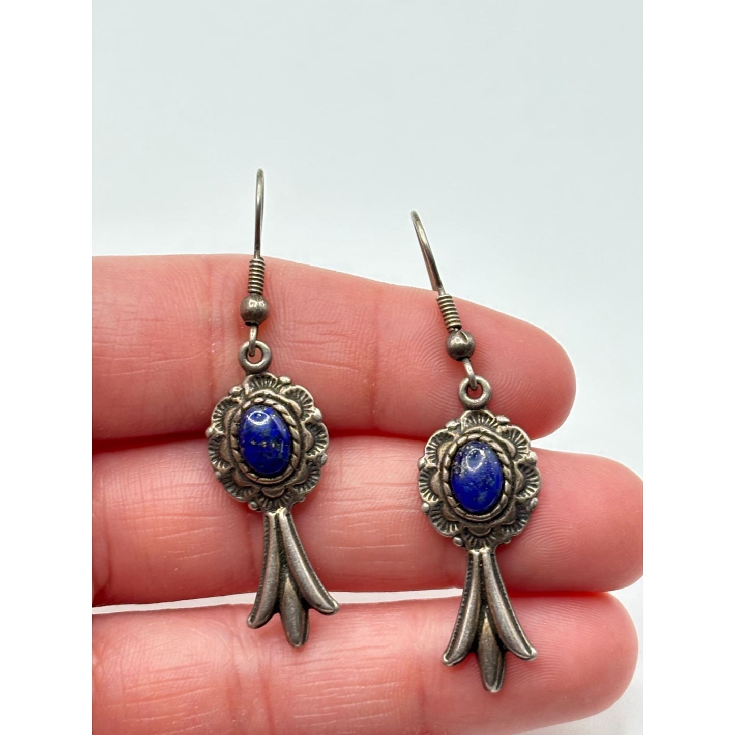 Vintage 925 Sterling Silver Lapis Stone Dangle Earrings