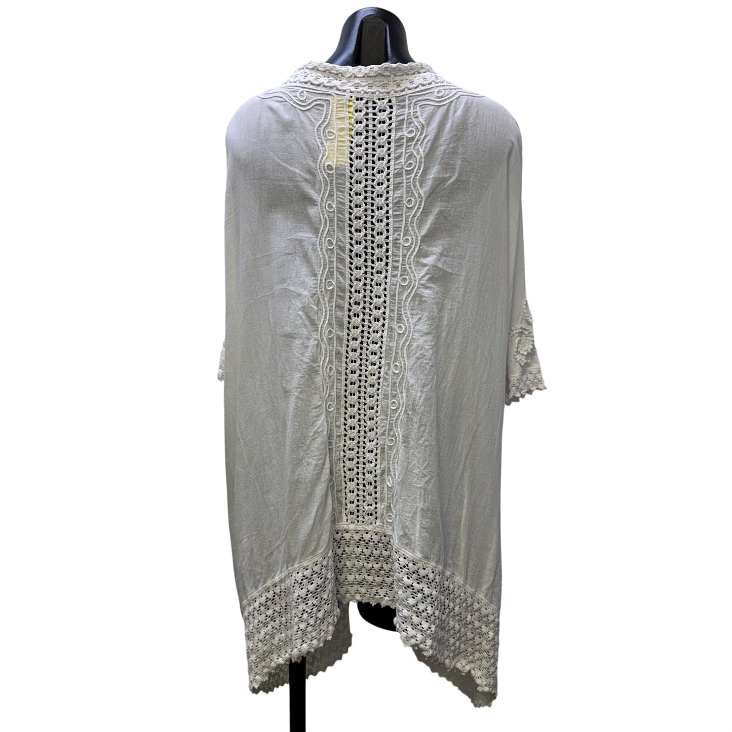 Gretty Zueger White Crochet Embroidered Open Cardigan M
