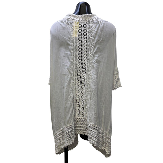 Gretty Zueger White Crochet Embroidered Open Cardigan M
