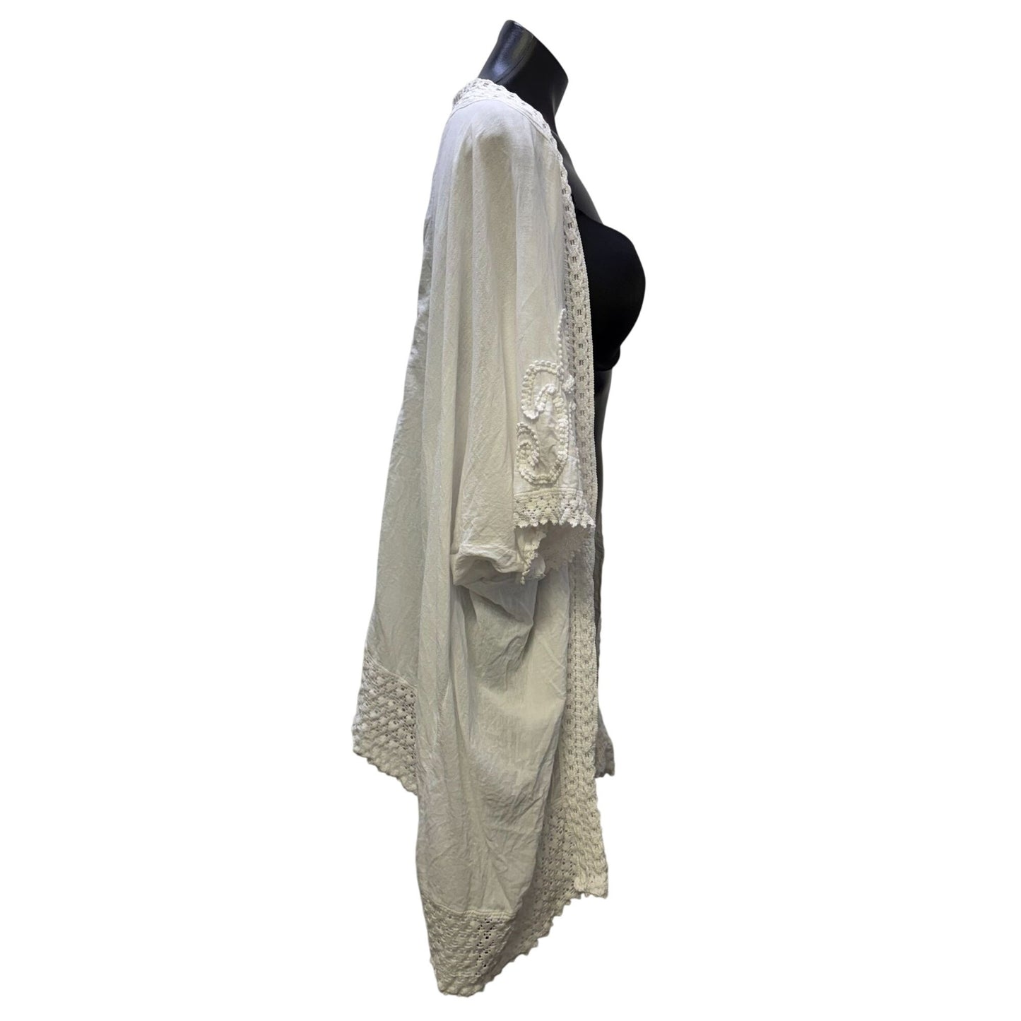 Gretty Zueger White Crochet Embroidered Open Cardigan M