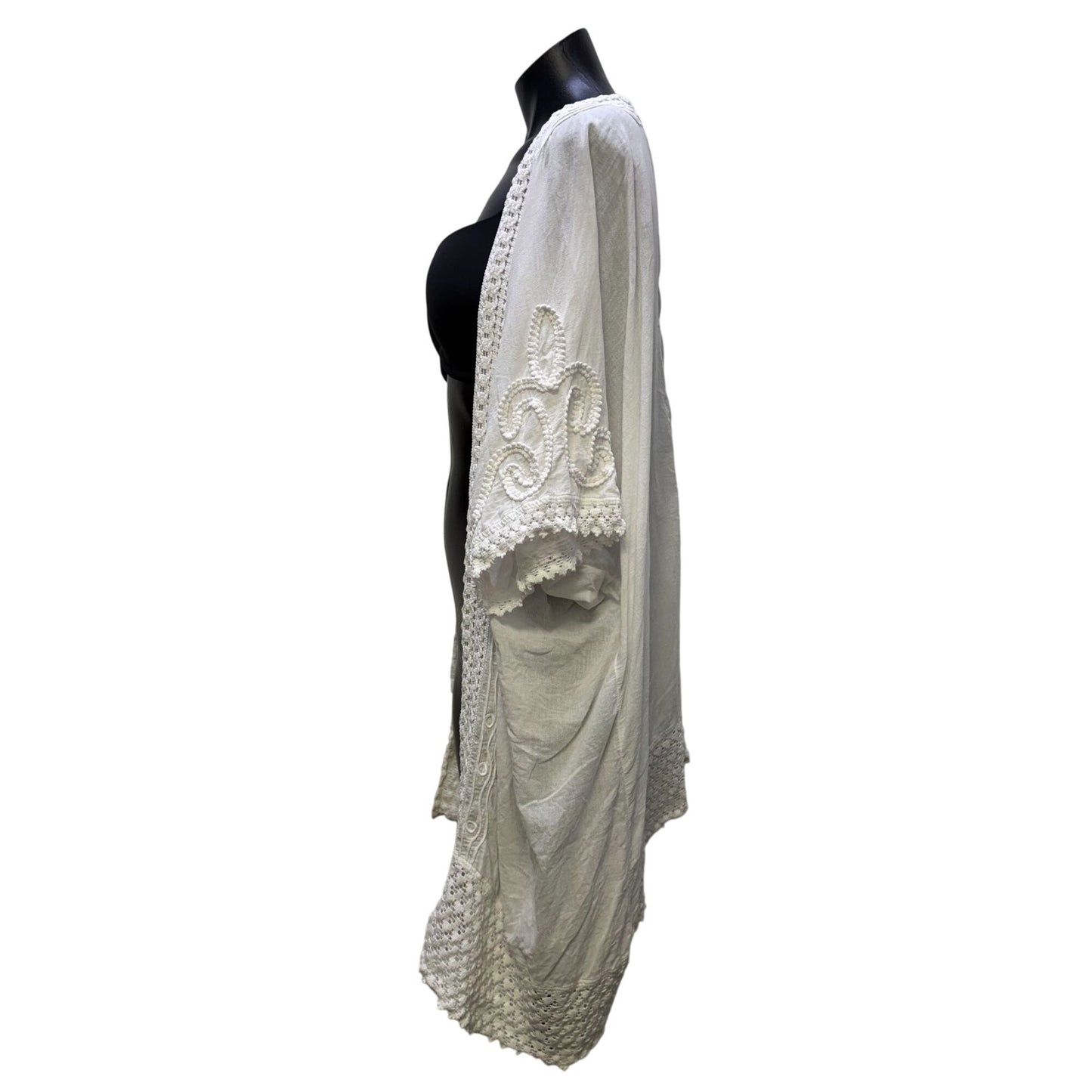 Gretty Zueger White Crochet Embroidered Open Cardigan M