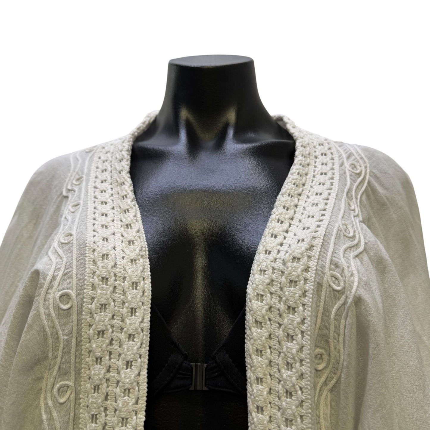 Gretty Zueger White Crochet Embroidered Open Cardigan M