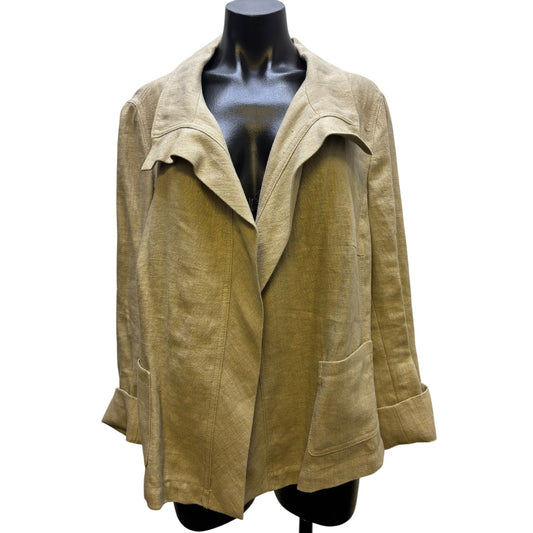 NWT Akris Punto Khaki Linen Jacket Open Front Lightweight XL