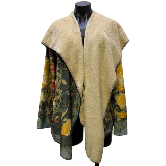 NWT Johnny Was Biya Graceful Galavant Sherpa Cardigan Floral Beige & Green S