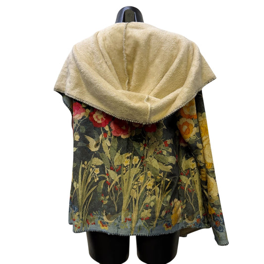 NWT Johnny Was Biya Graceful Galavant Sherpa Cardigan Floral Beige & Green S