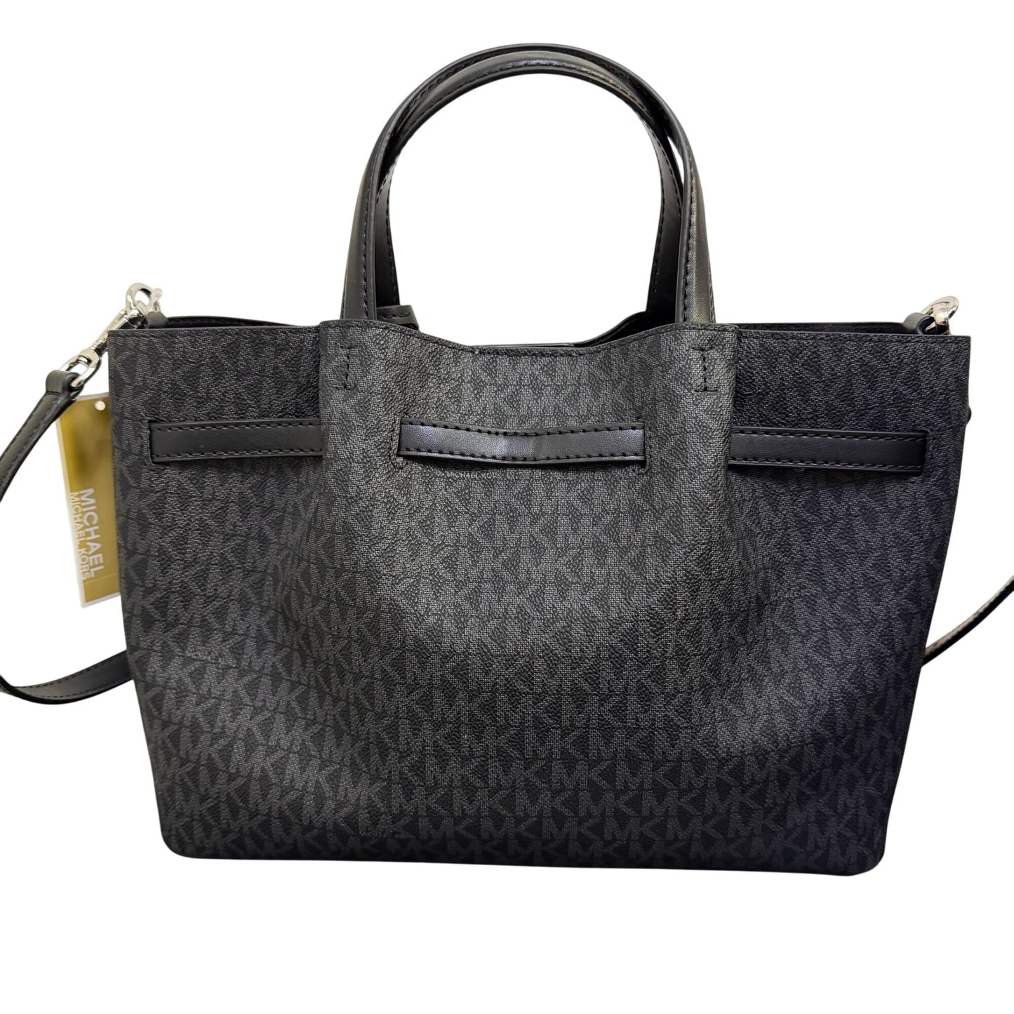 NWT Michael Kors Black Logo Satchel With Silver-Tone Hardware