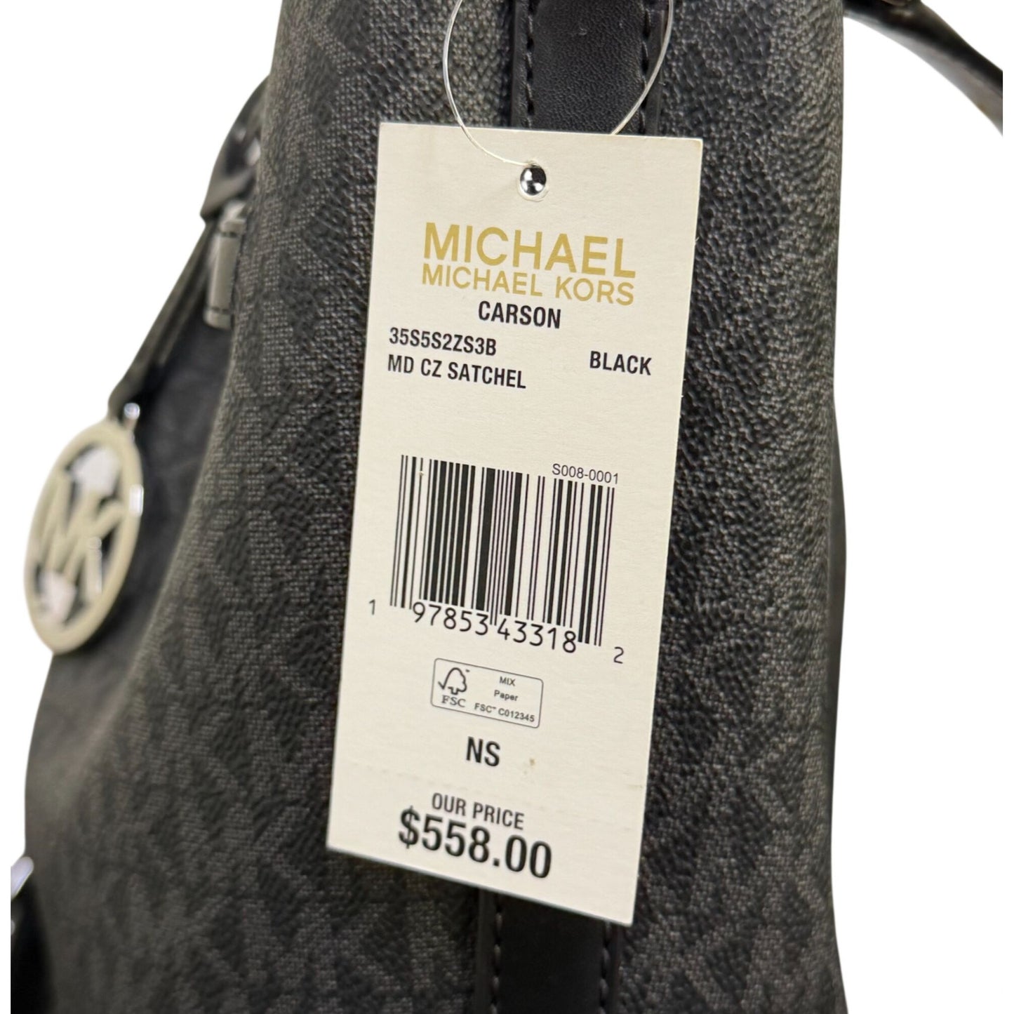 NWT Michael Kors Black Logo Satchel With Silver-Tone Hardware