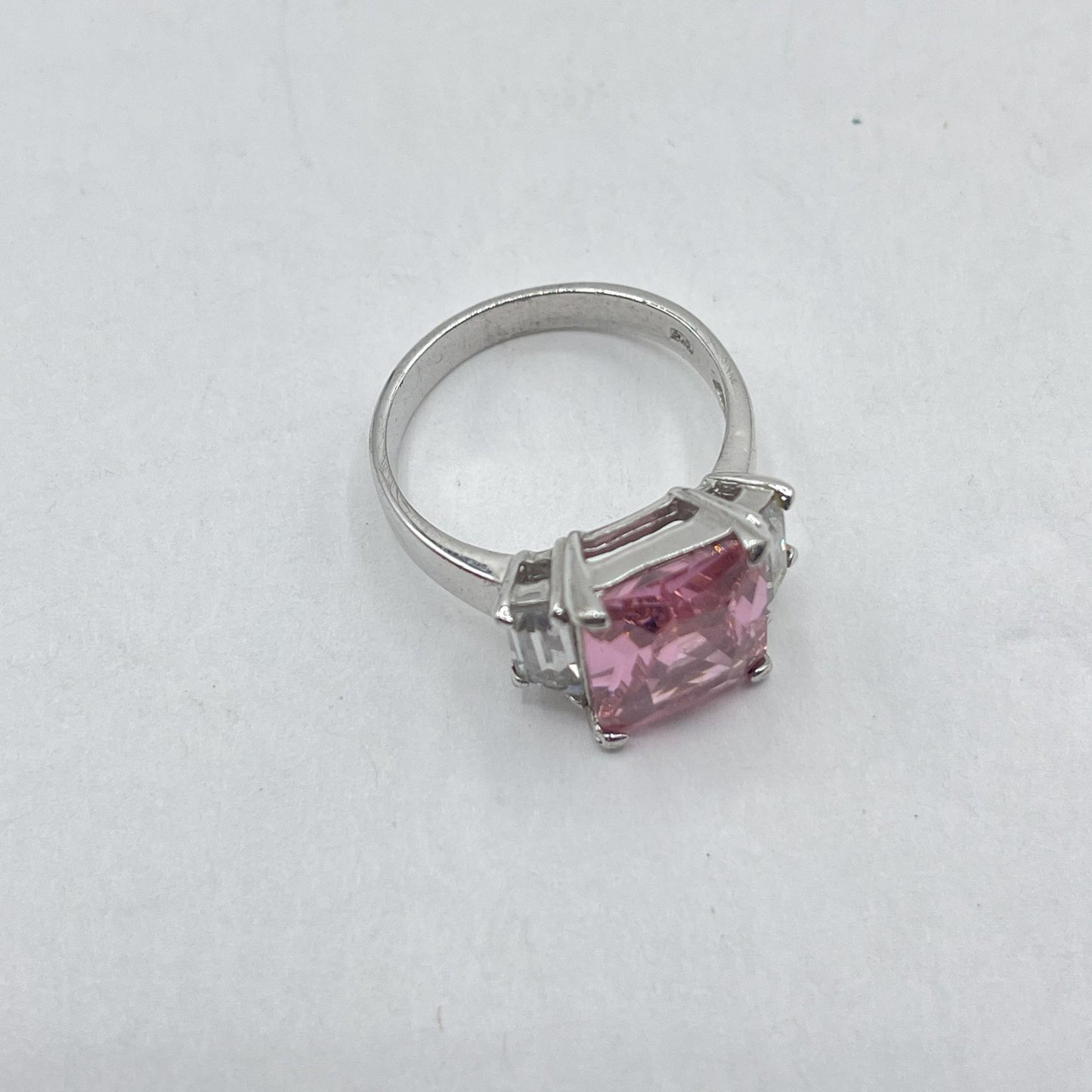 925 Sterling Silver Ring With Pink & Clear Gemstones Size 8.5