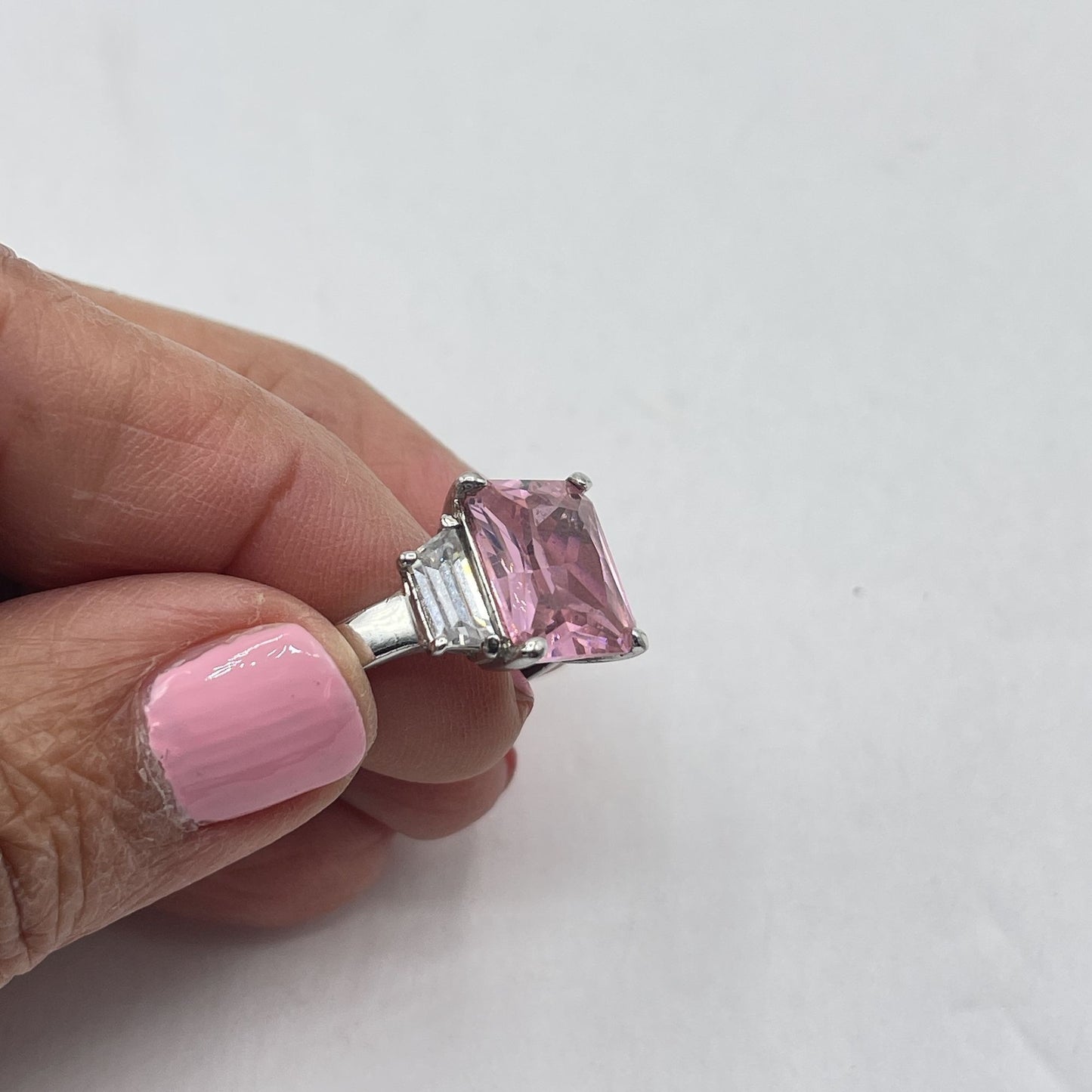 925 Sterling Silver Ring With Pink & Clear Gemstones Size 8.5